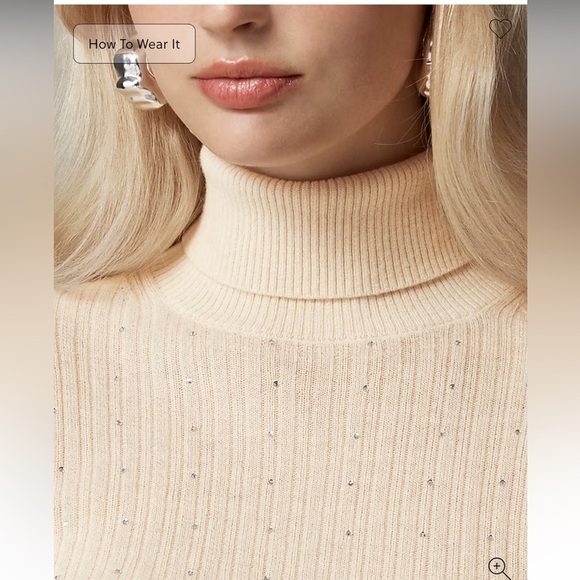 J crew Featherweight cashmere turtleneck sweater rhinestones buttercream XL - Picture 4 of 11